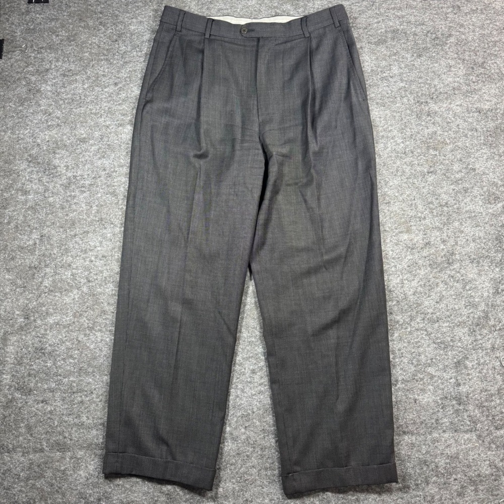 Zanella Alfred Pants Mens 34x28.5 Pleated Gray Micro Pattern Cuffed Wool